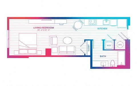 Floor plan for studio, 1 bath, 560 sqft